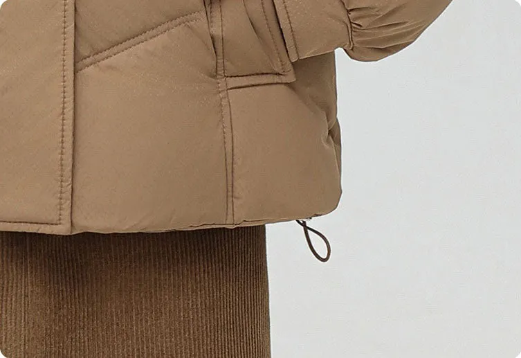 Solid Full Zip Women's Puffer Jacket Windproof and Padded