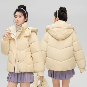 Solid Full Zip Women's Puffer Jacket Windproof and Padded