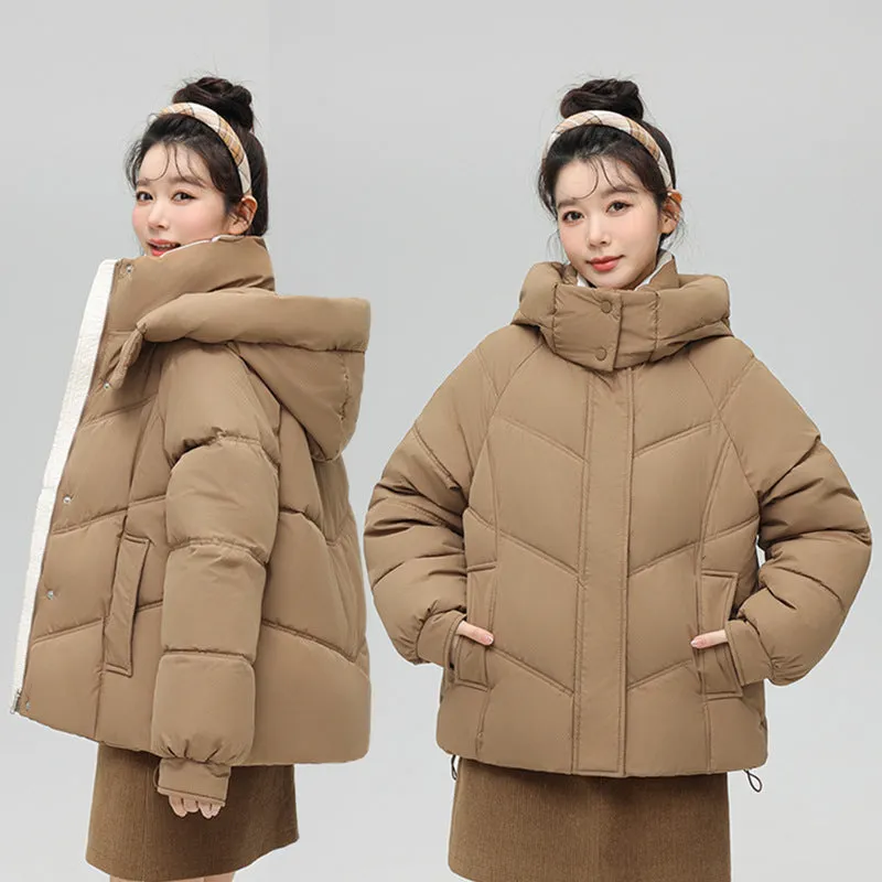 Solid Full Zip Women's Puffer Jacket Windproof and Padded