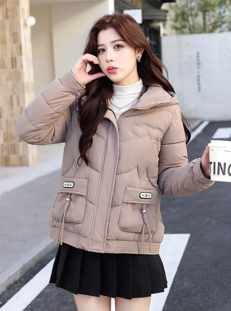 Solid Quilted Puffer Jacket for Women with Windproof Features