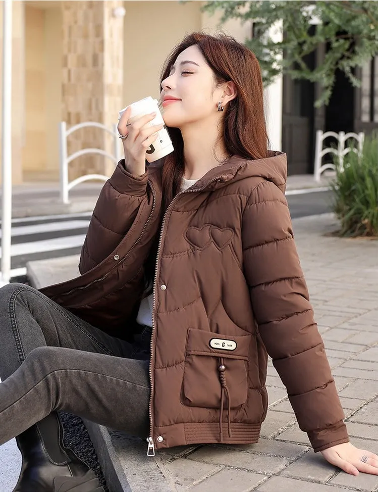 Solid Quilted Puffer Jacket for Women with Windproof Features