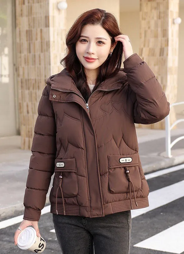 Solid Quilted Puffer Jacket for Women with Windproof Features