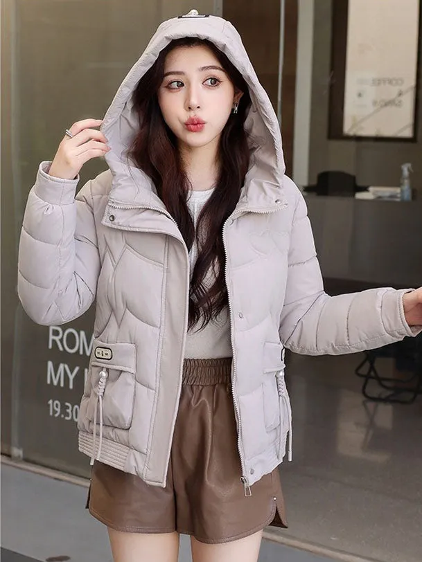 Solid Quilted Puffer Jacket for Women with Windproof Features