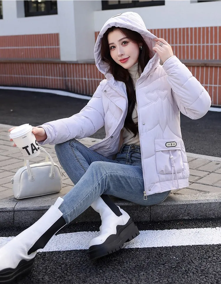 Solid Quilted Puffer Jacket for Women with Windproof Features