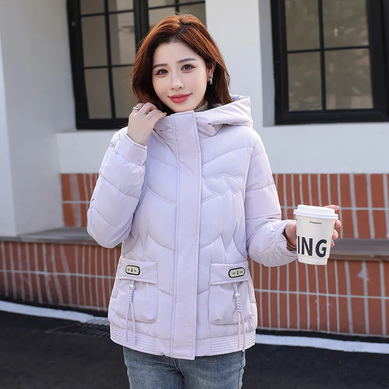 Solid Quilted Puffer Jacket for Women with Windproof Features