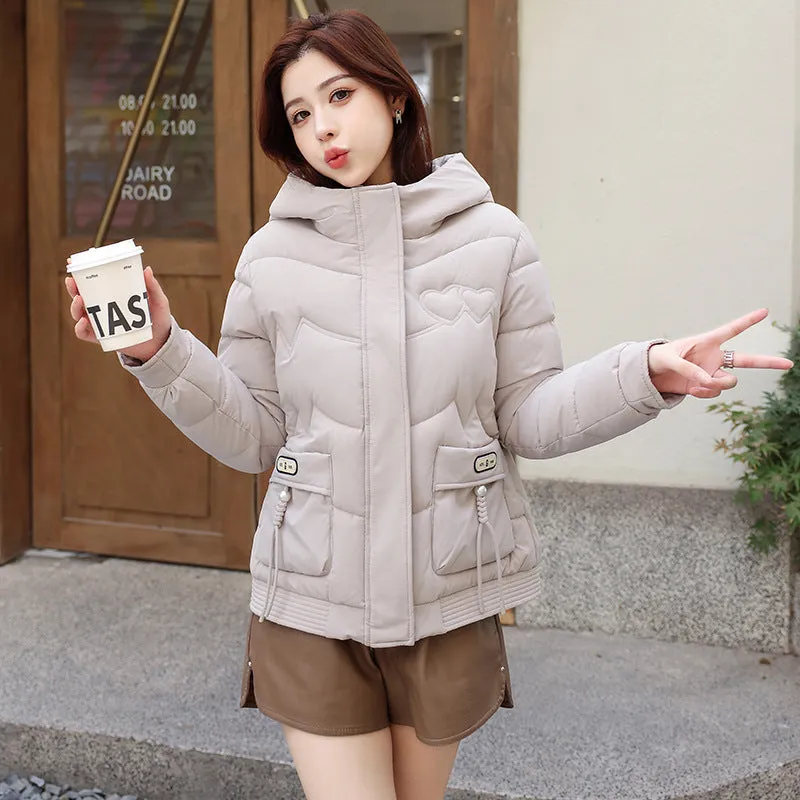 Solid Quilted Puffer Jacket for Women with Windproof Features