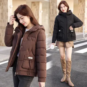 Solid Quilted Puffer Jacket for Women with Windproof Features