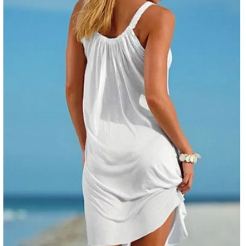 Sommer Strand Kleid Boho Strap Lose Sexy Weste Kleid Frauen Ärmellose Sommerkleid Beiläufiges Plus Größe Kurzen Weißen Kleid Schwarz Vestidos