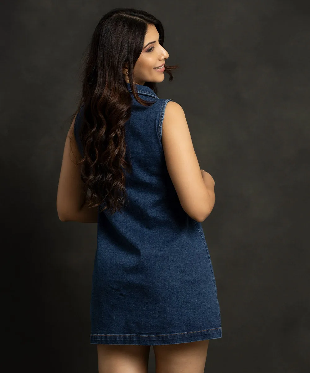 Sosandar Zip Front Denim Shift Dress
