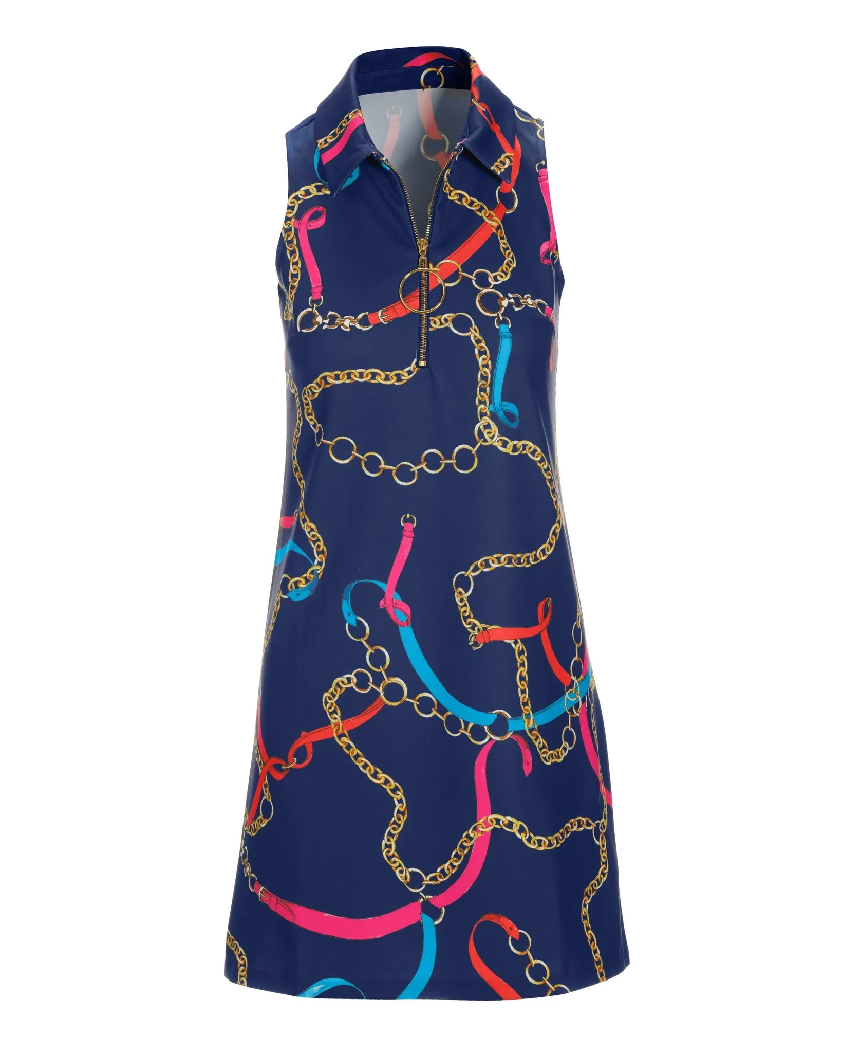 Status Zip Collared Dress Navy Multi