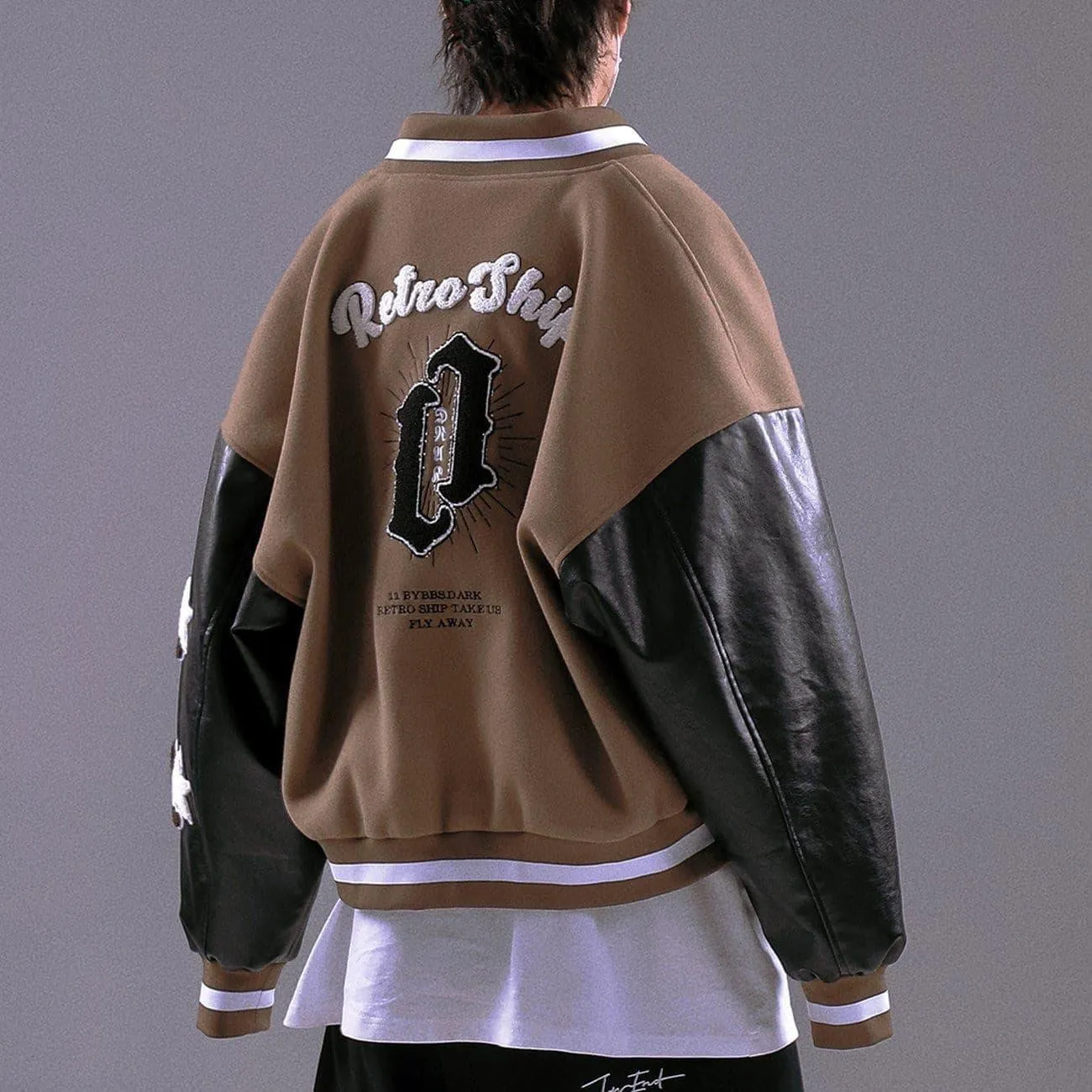 Stitching PU Sleeve Varsity Jacket