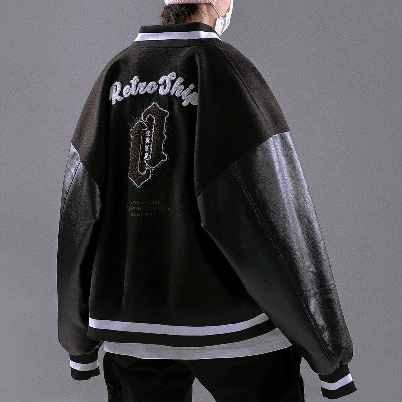 Stitching PU Sleeve Varsity Jacket