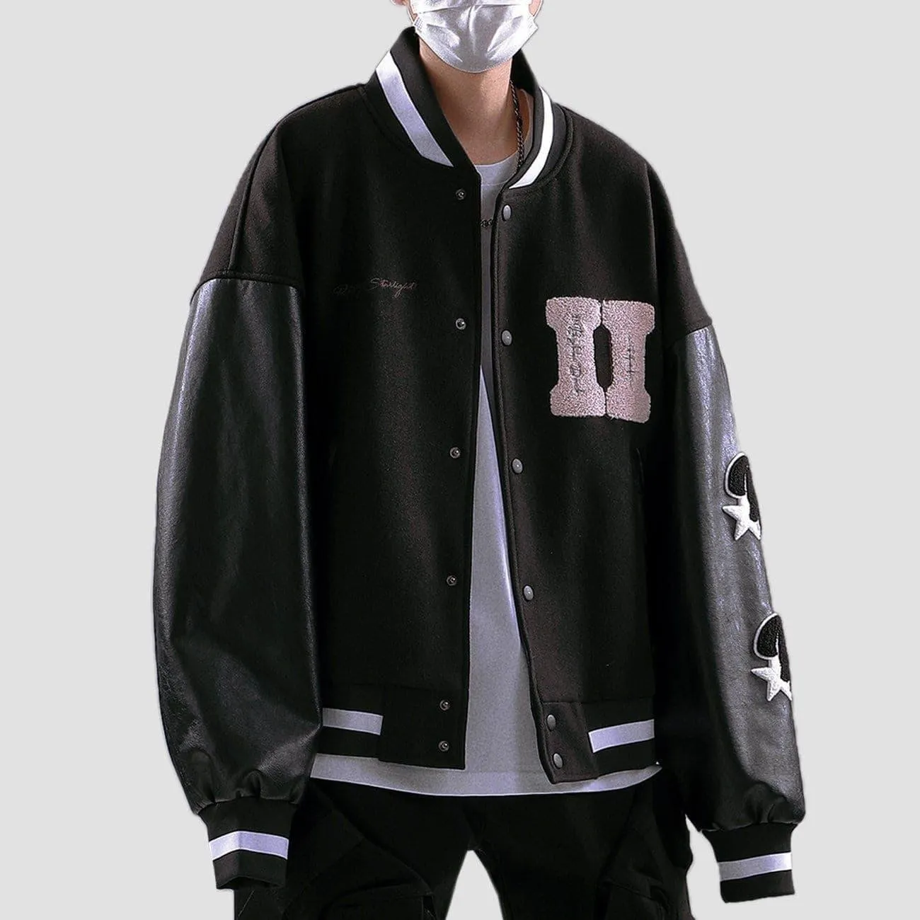 Stitching PU Sleeve Varsity Jacket
