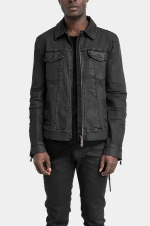 Stretch denim jacket, Black leather effect
