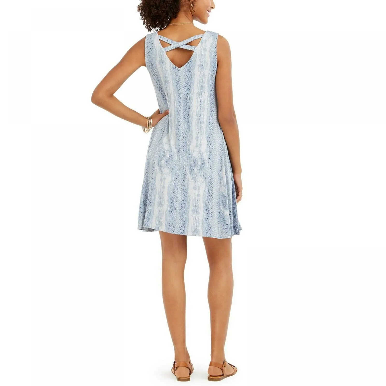 Style & Co. Women's V-Neck Printed Sleeveless Swing Dress