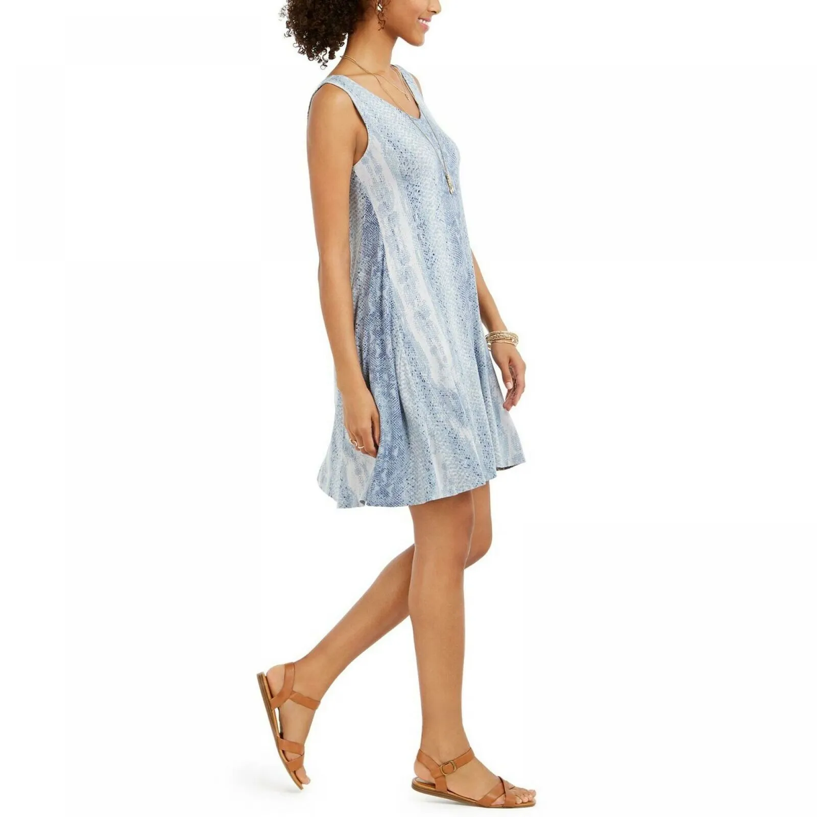 Style & Co. Women's V-Neck Printed Sleeveless Swing Dress