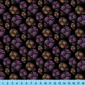 Sugar Skulls Black Purple Fabric By the Yard, Half Yard or Fat Quarter