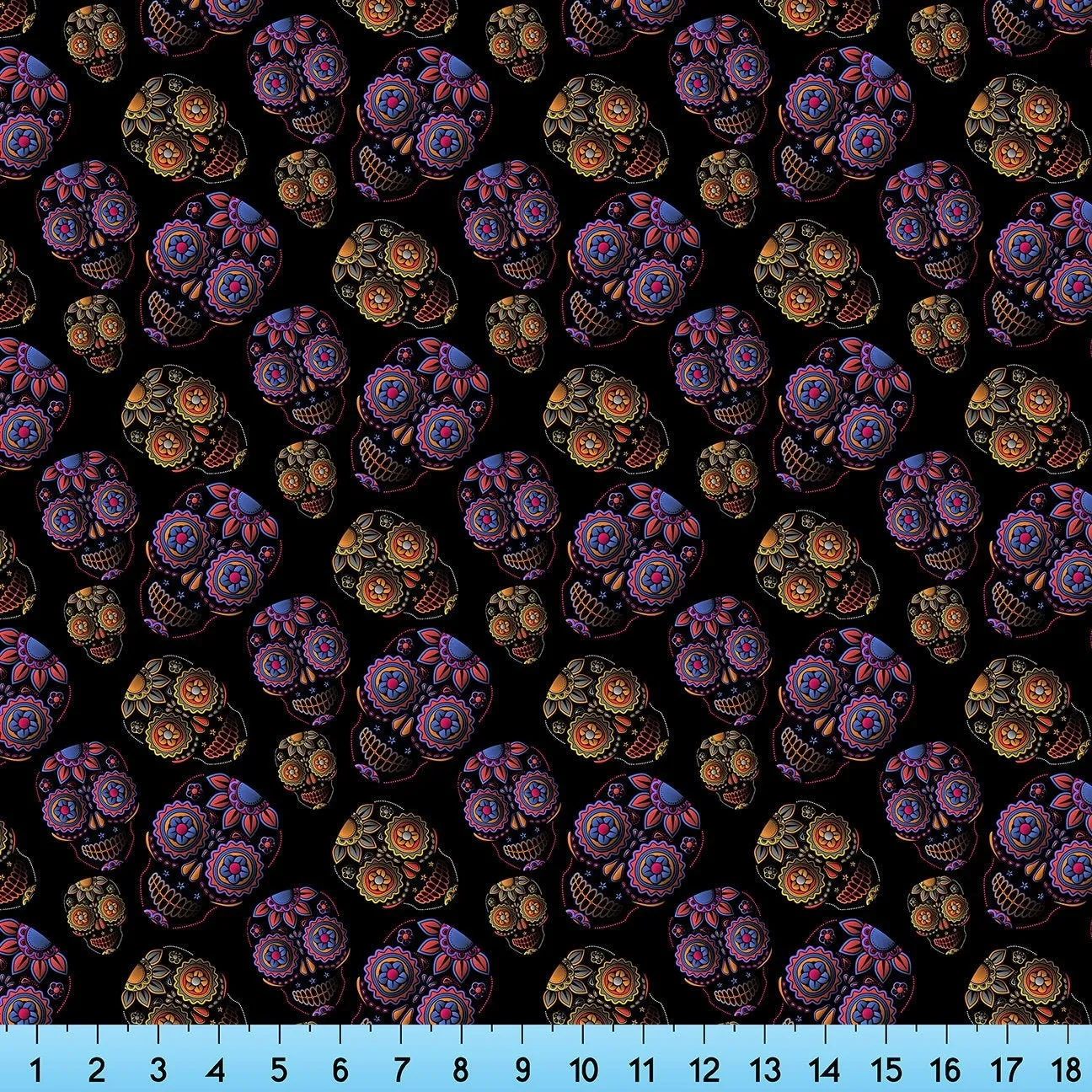 Sugar Skulls Black Purple Fabric By the Yard, Half Yard or Fat Quarter