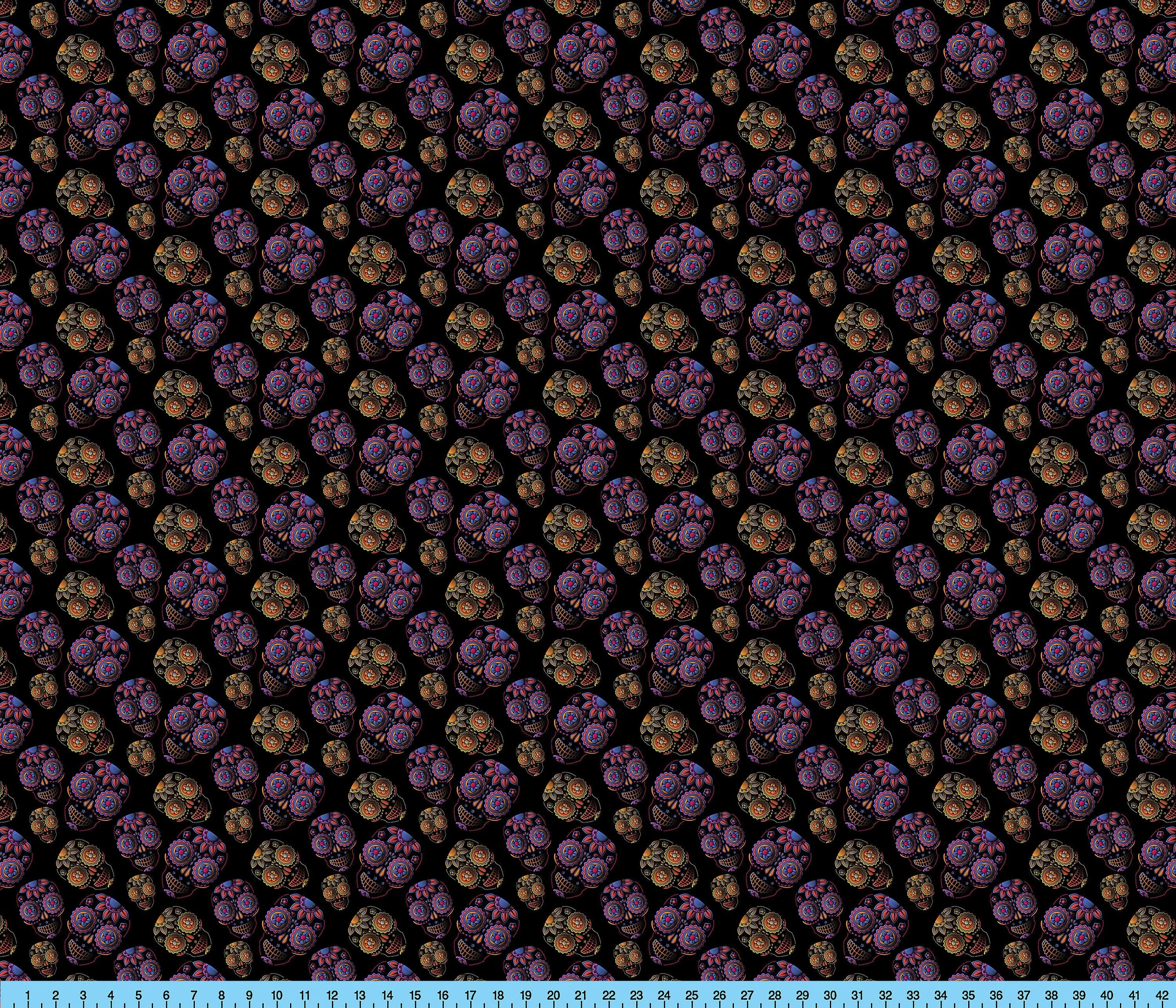 Sugar Skulls Black Purple Fabric By the Yard, Half Yard or Fat Quarter