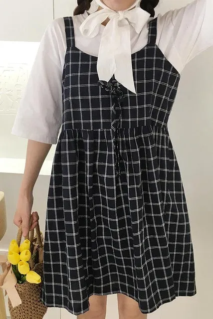 Summer Preppy Style Cute Loose Casual Plaid Simple