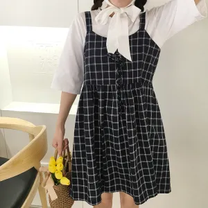 Summer Preppy Style Cute Loose Casual Plaid Simple