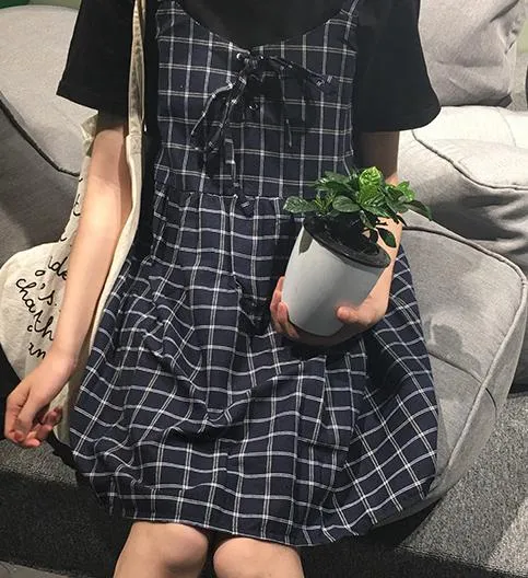 Summer Preppy Style Cute Loose Casual Plaid Simple