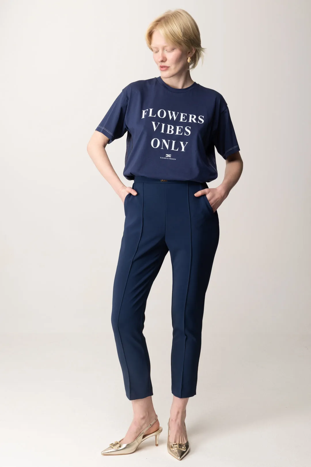 T-shirt Stampa Flower Vibes e Bande In Raso