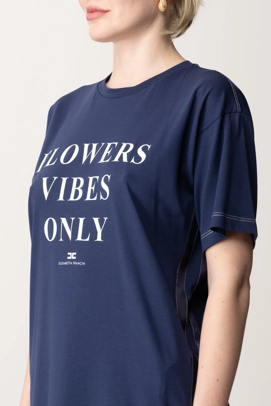 T-shirt Stampa Flower Vibes e Bande In Raso