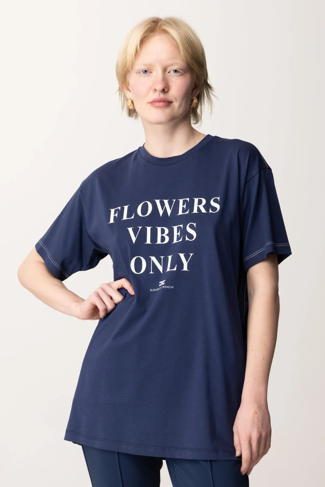 T-shirt Stampa Flower Vibes e Bande In Raso