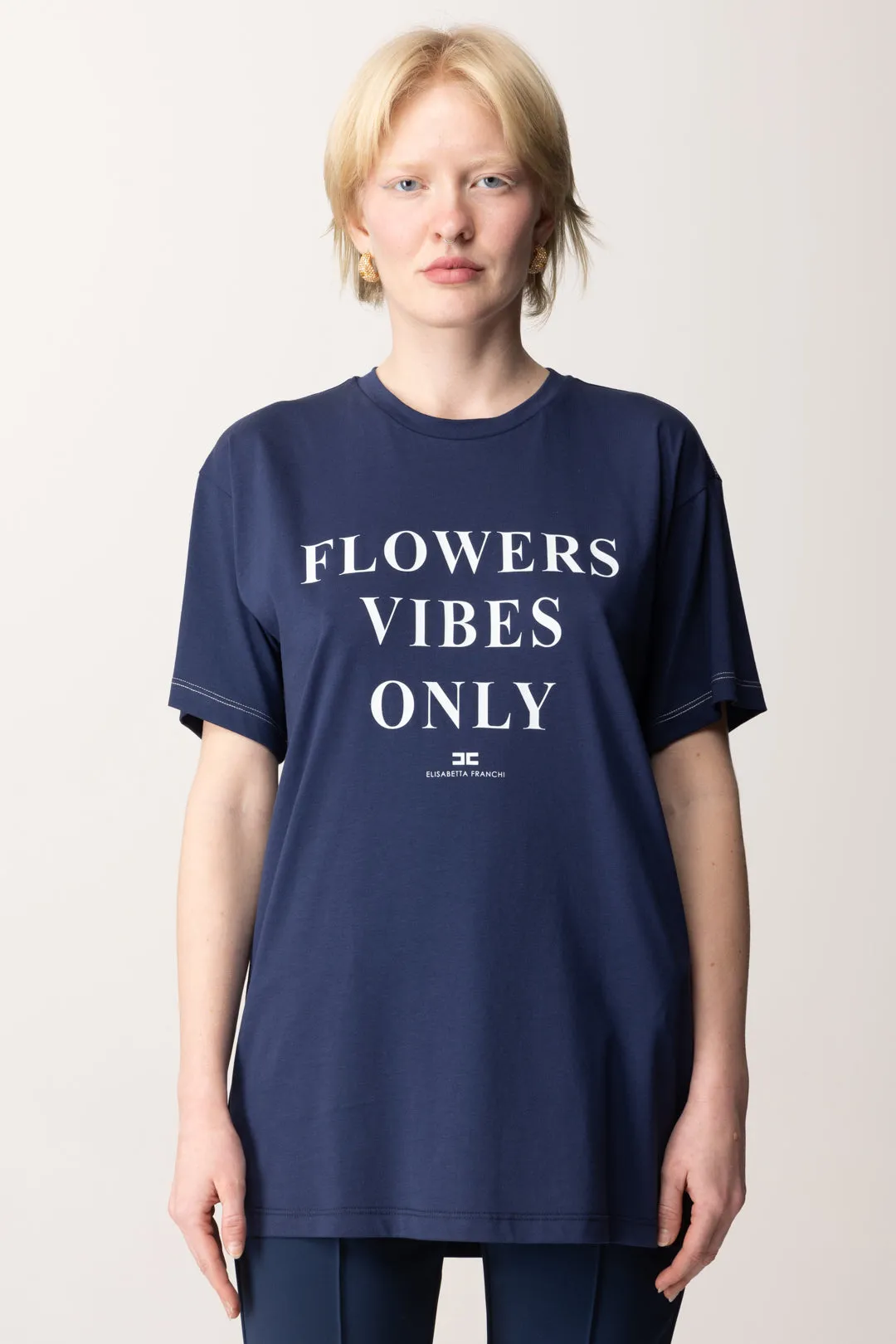 T-shirt Stampa Flower Vibes e Bande In Raso