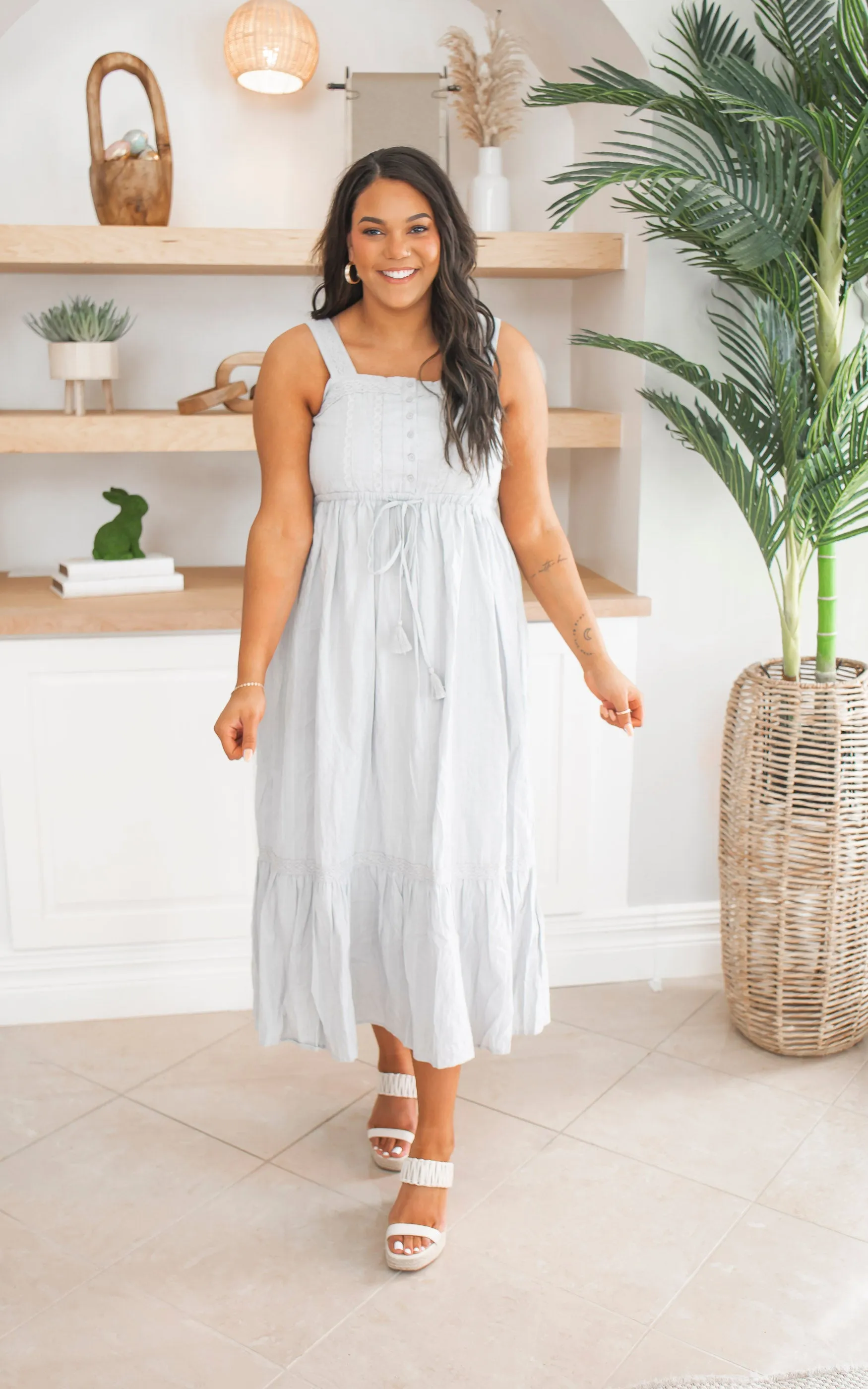 Take a Day Trip Button Lace Accent Front Midi Dress - Final Sale