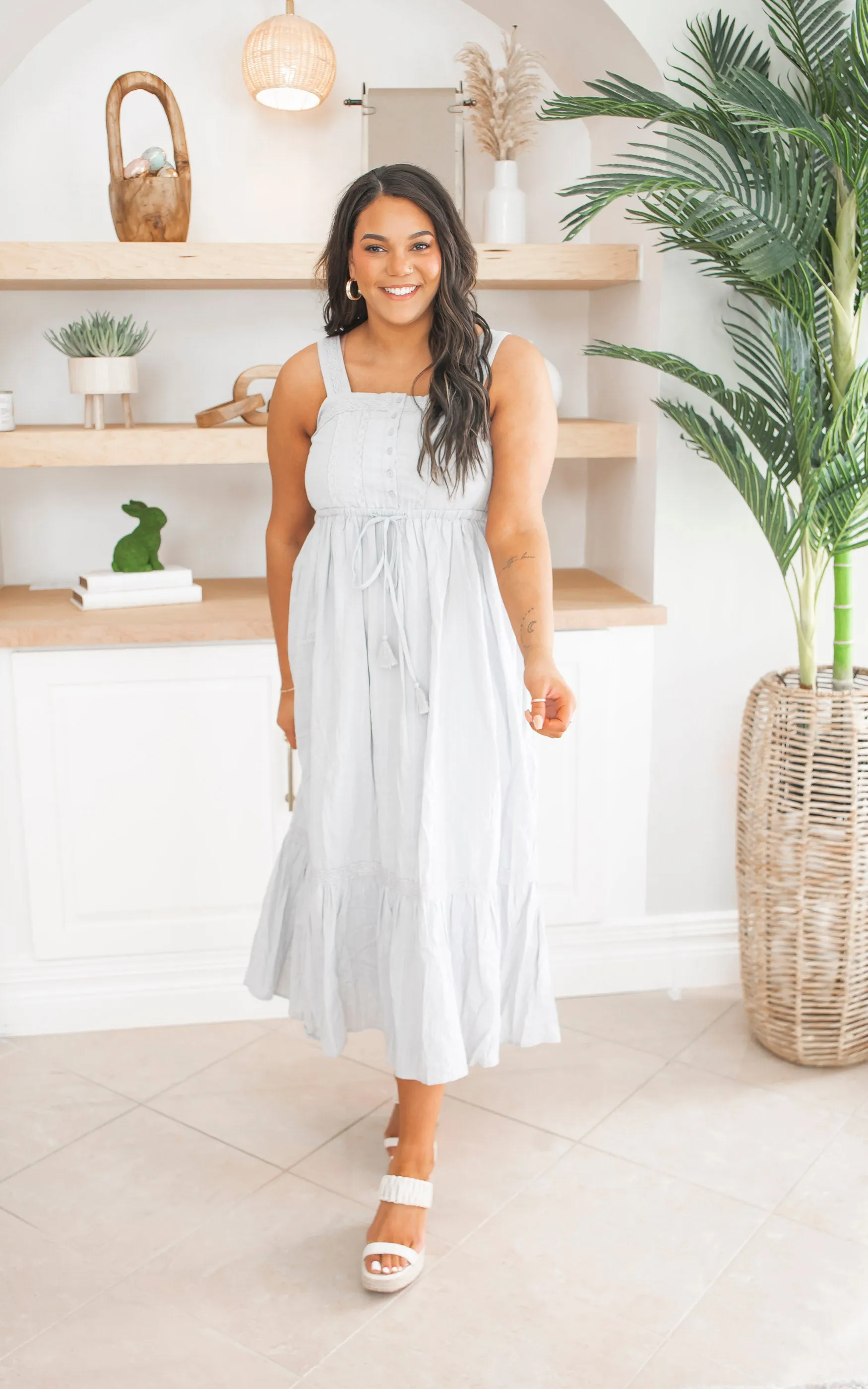 Take a Day Trip Button Lace Accent Front Midi Dress - Final Sale