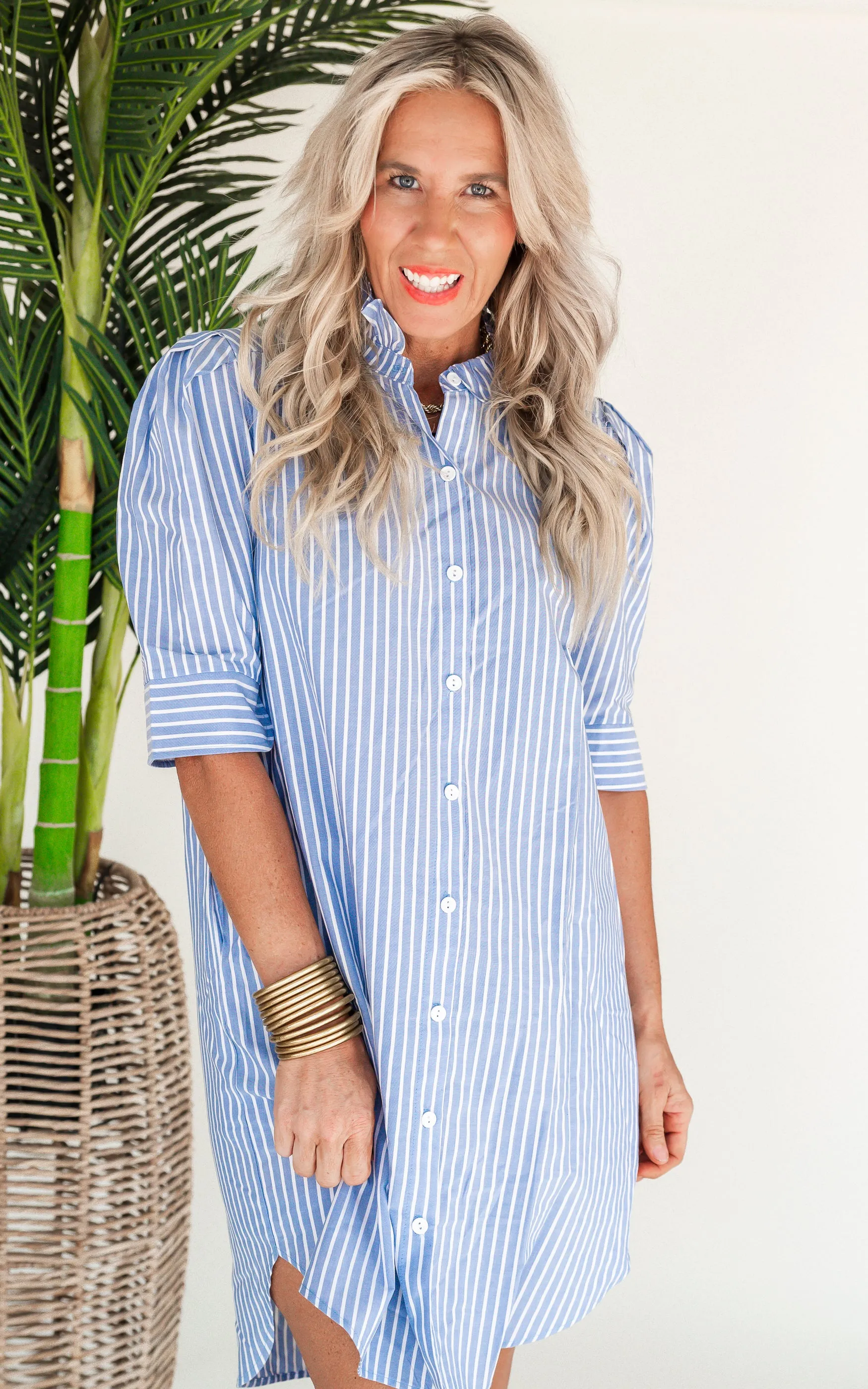 The Callie Denim Stripe Shirt Dress by Adrienne - Final Sale