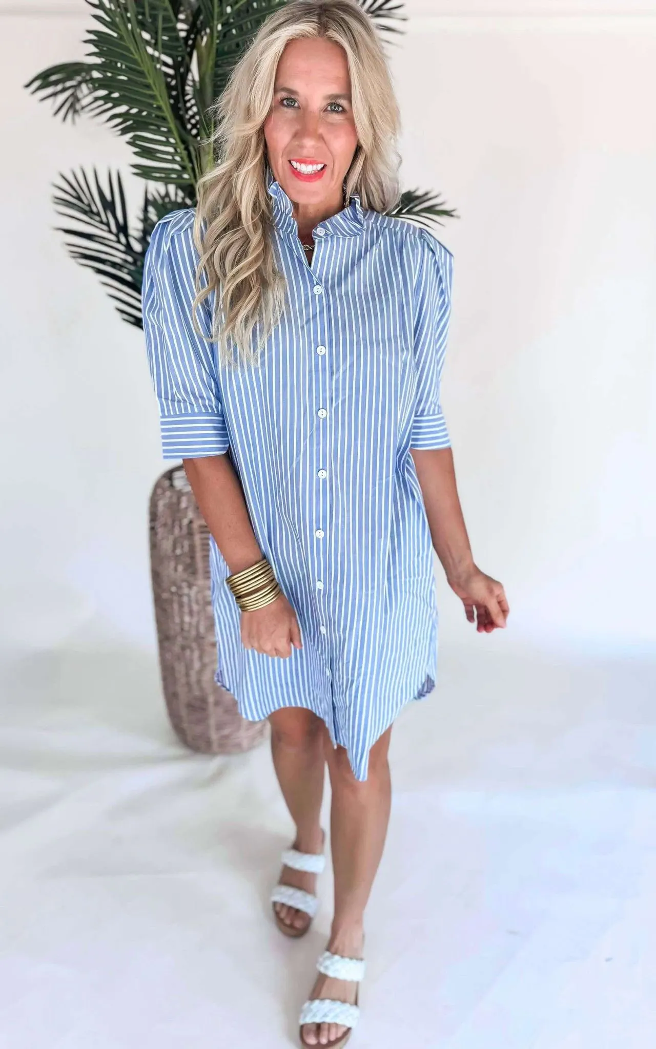 The Callie Denim Stripe Shirt Dress by Adrienne - Final Sale