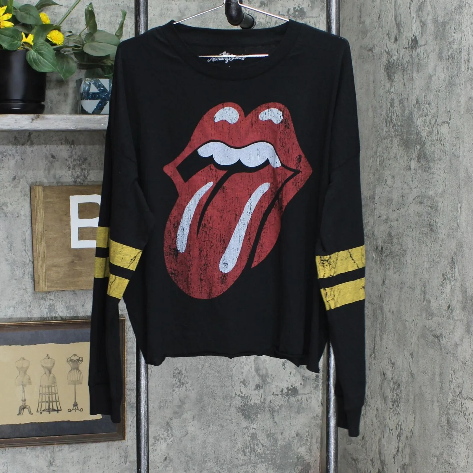 The Rolling Stones Womens Plus Size Varsity Long Sleeve Graphic T-Shirt Black 1X
