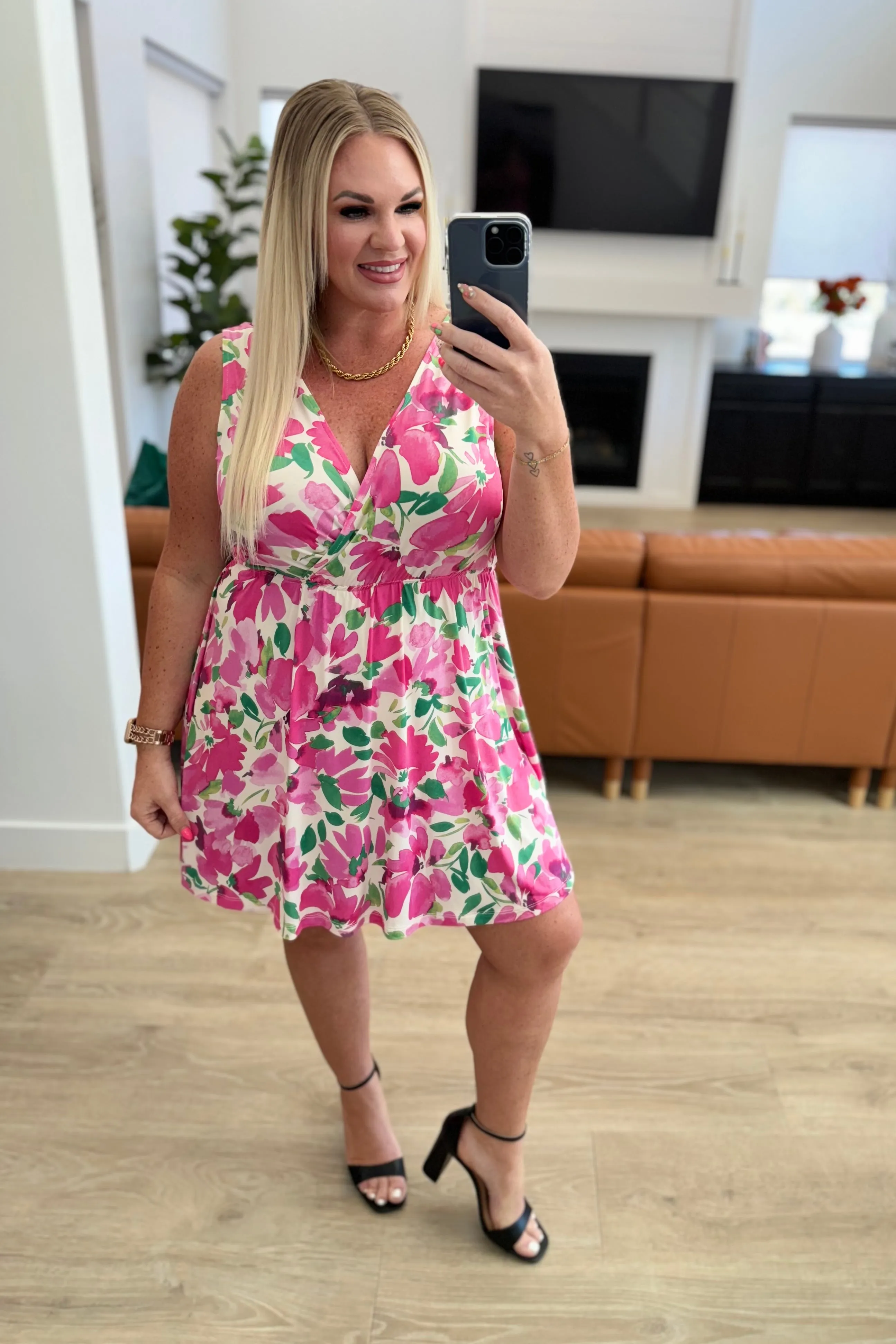 The Sun's Been Quite Kind V-Neck Dress in Pink