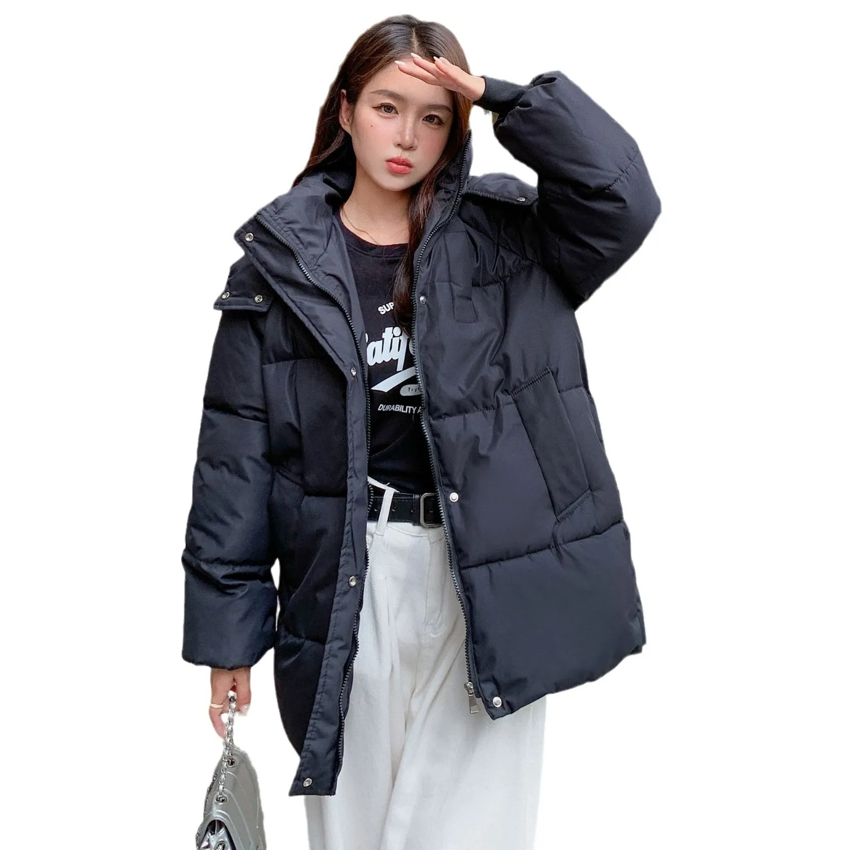 Thickened Quilted Full-Zip Water-Resistant Jacket for Women