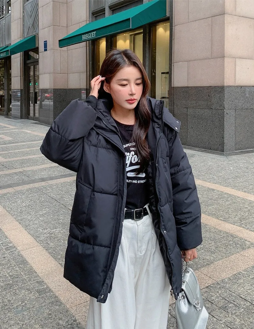 Thickened Quilted Full-Zip Water-Resistant Jacket for Women