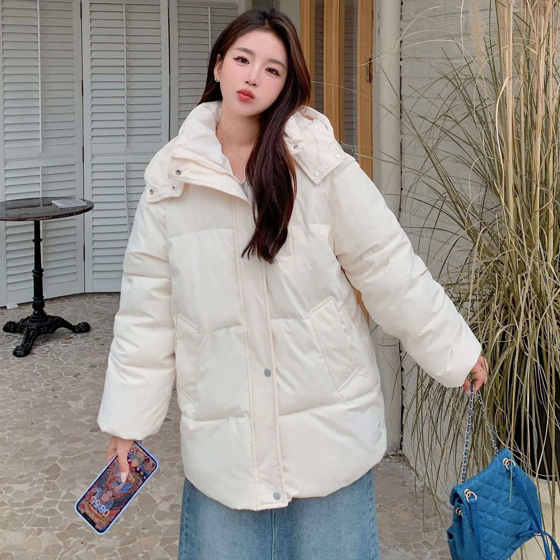 Thickened Quilted Full-Zip Water-Resistant Jacket for Women