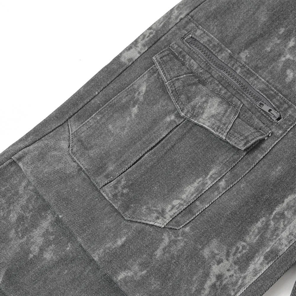 Tie-Dye Contrast Multi-Pocket Crane Pants Men's Loose Street Fashion Pleated Casual Straight Pants Wide-Leg Pants