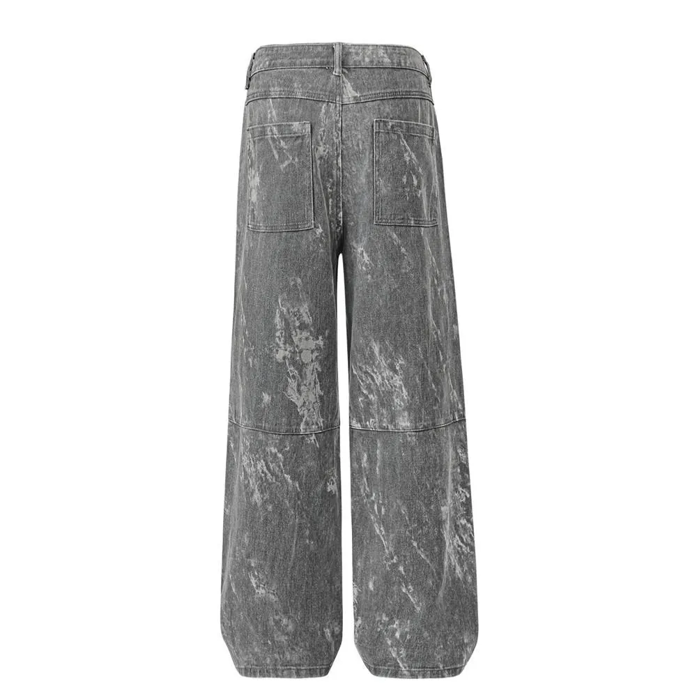 Tie-Dye Contrast Multi-Pocket Crane Pants Men's Loose Street Fashion Pleated Casual Straight Pants Wide-Leg Pants