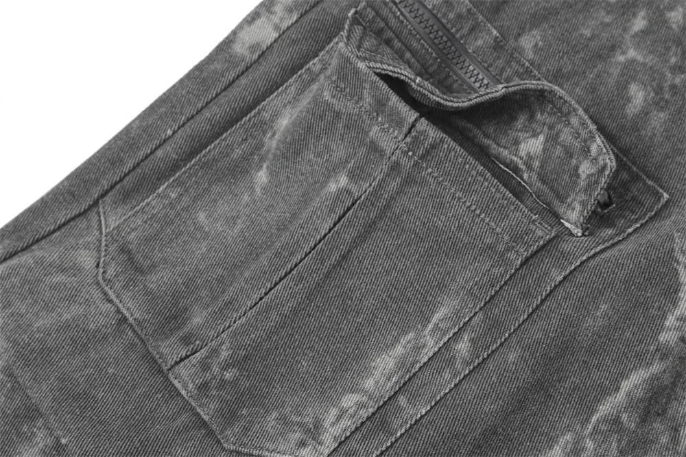 Tie-Dye Contrast Multi-Pocket Crane Pants Men's Loose Street Fashion Pleated Casual Straight Pants Wide-Leg Pants