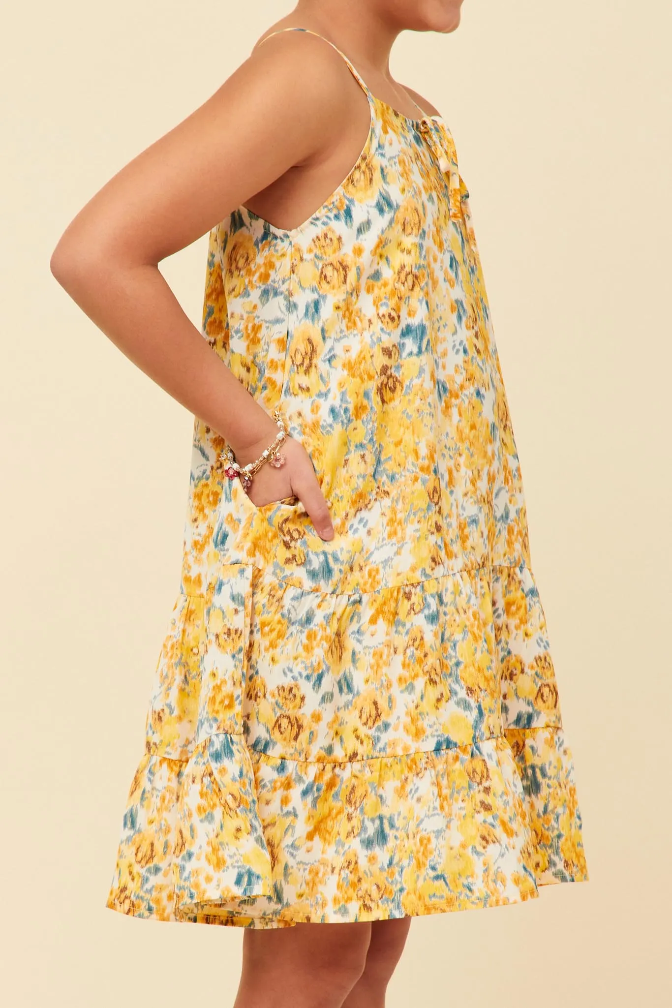Tie Front Tiered Floral Midi Tank Dress