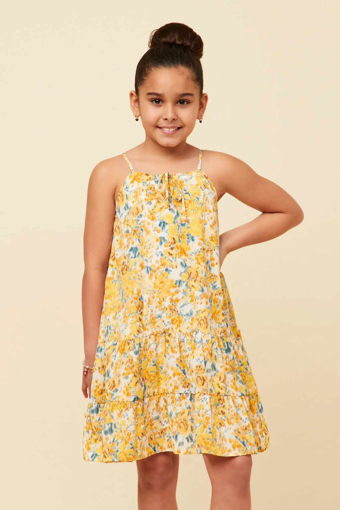 Tie Front Tiered Floral Midi Tank Dress