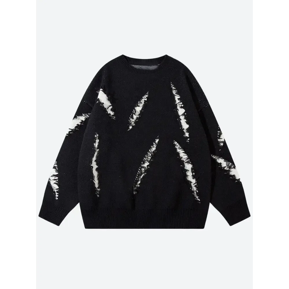 Unisex Grunge Sweater with Distressed Contrast Colors Design