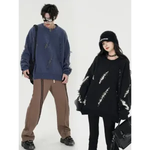 Unisex Grunge Sweater with Distressed Contrast Colors Design
