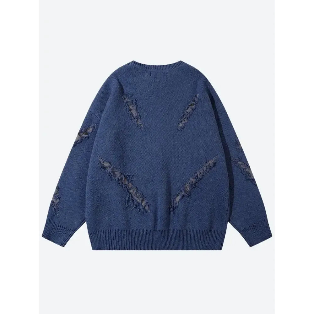 Unisex Grunge Sweater with Distressed Contrast Colors Design