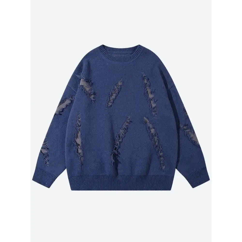 Unisex Grunge Sweater with Distressed Contrast Colors Design