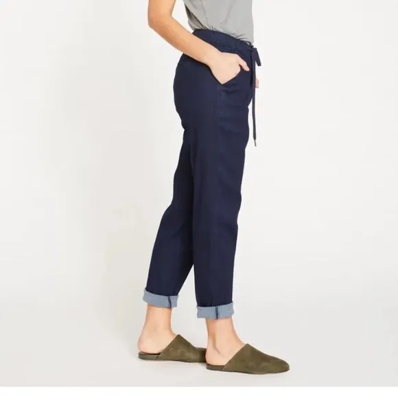 Universal Standard Comfort Denim Drawstring Jean Trouser in Dark Indigo