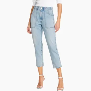 Veronica Beard Arya Cropped Denim Cargo Straight High Rise - Cascade Sun - 28